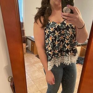 Spaghetti Strap Top with Lace Detailing